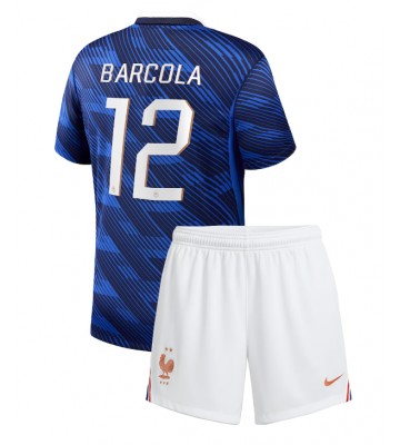 Frankrike Bradley Barcola #12 Hemmaställ Barn VM 2026 Kortärmad (+ Korta byxor)